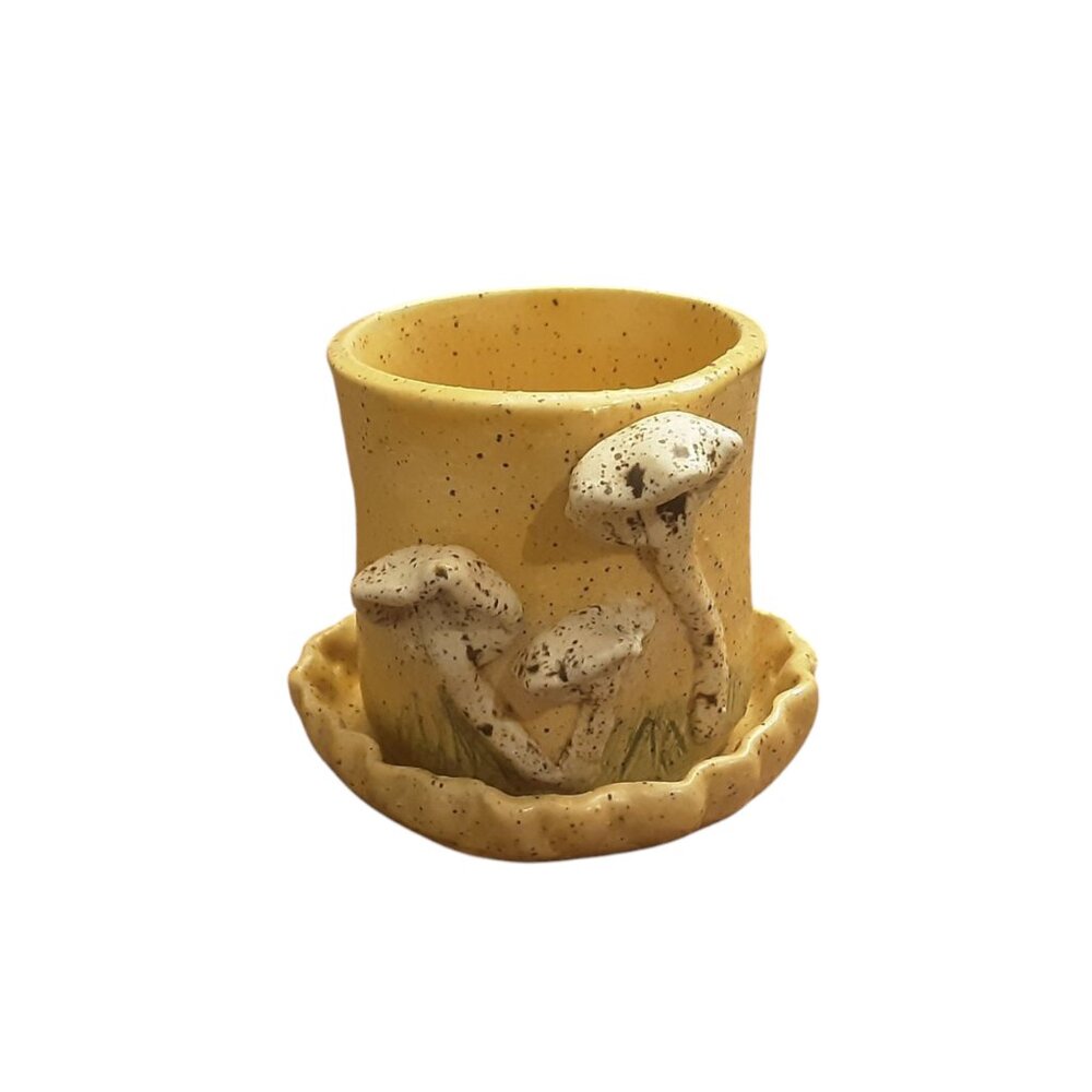Speckled Mustard Yellow Mushroom Planter Pottery